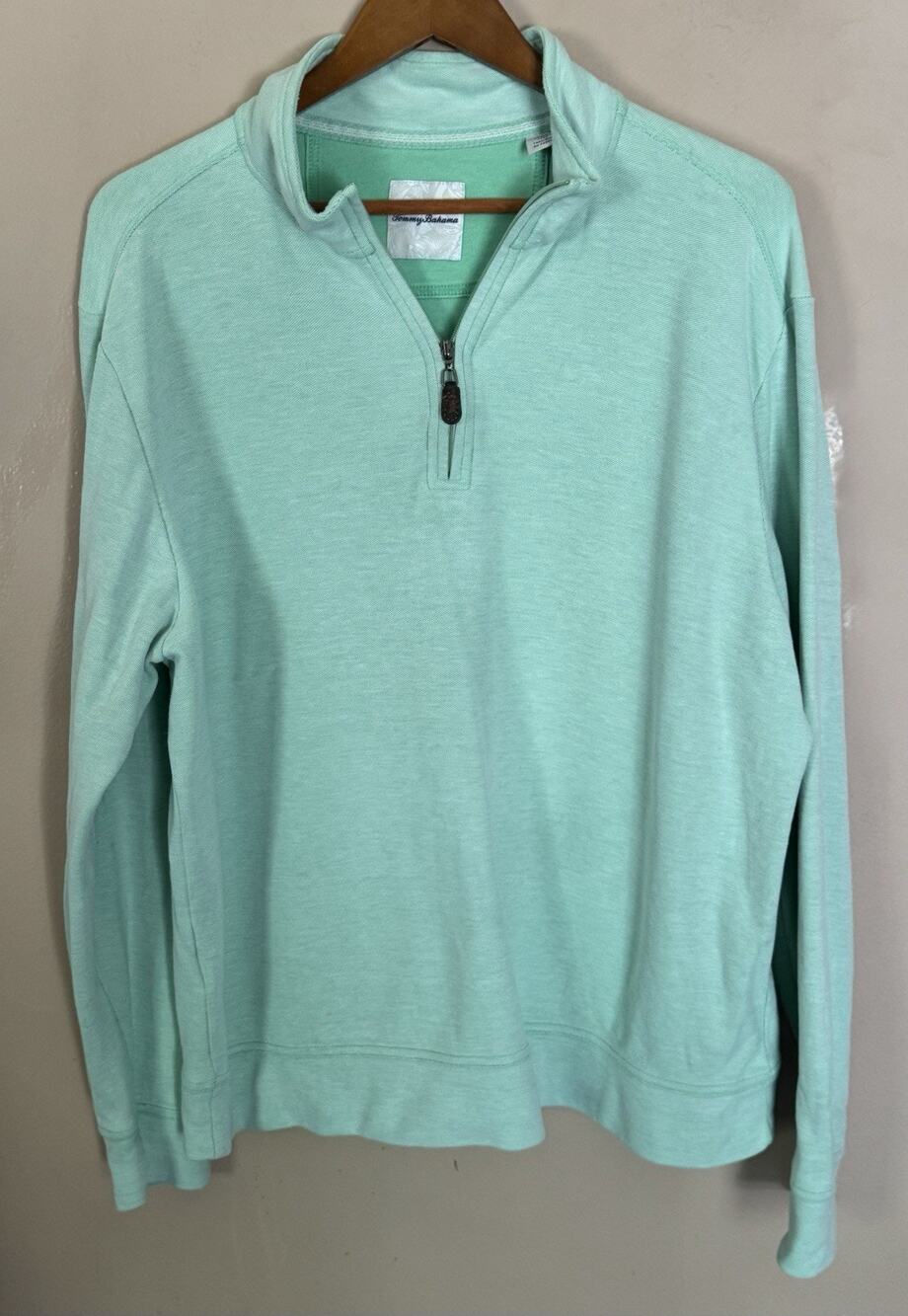 Tommy Bahama Pullover Long Sleeves 1/4 Zip Mock Shirt Mint Green Large